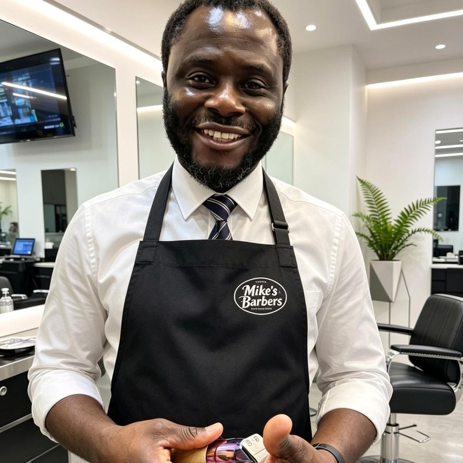 Mike holding barber clippers