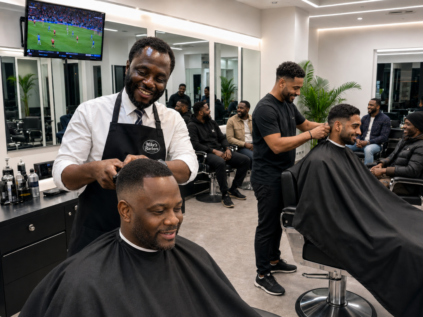 Clients enjoying the atmosphere at Mike's Barbers